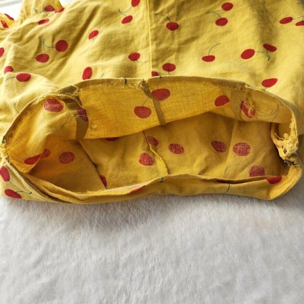 ASOS Cherry Linen Two Piece Set Size 0 Yellow Red Crop Top Shorts Ruffle Boho - Picture 11 of 16